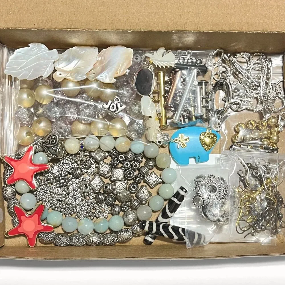 Lot Beads Jewelry Supplies Variety Glass Stone Shell MOP Metal Findings Charms